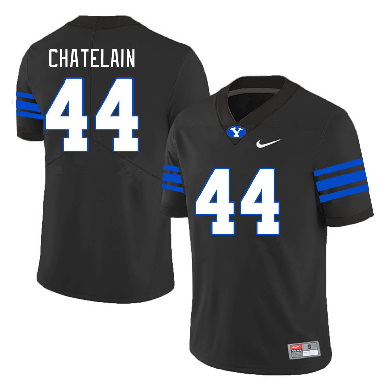 Men #44 Jonah Chatelain BYU Cougars College Football Jerseys Stitched-Black - Click Image to Close